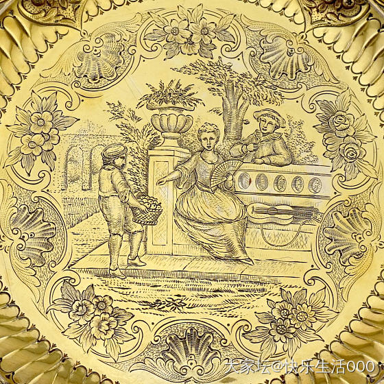 今天斩获两个1758年由法裔胡格诺派银匠～巴蒂与赫恩制作纯银鎏金手工錾刻观赏对盘_银西洋银器