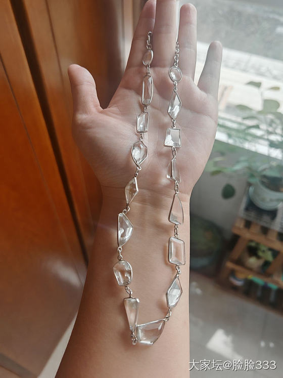 天然白水晶切面银项链_银