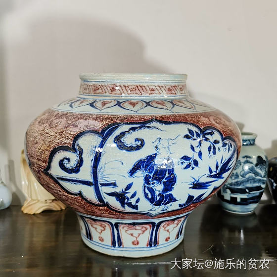 元代青花釉里红三开窗高士图罐——落水瓷器的惊艳底蕴_收藏