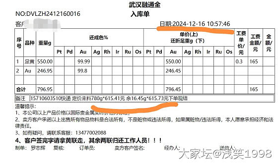 上周均价616回收了900克，现在608买回来_商户金