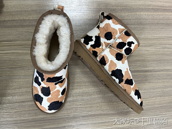 全新牛皮马毛皮毛一体羊毛内里雪地靴奶牛纹非ugg_品味