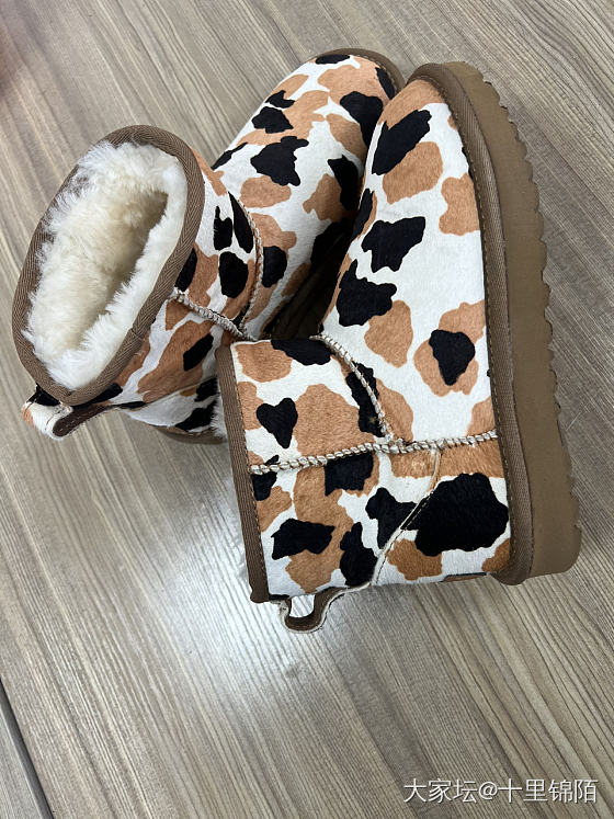 全新牛皮马毛皮毛一体羊毛内里雪地靴奶牛纹非ugg_品味