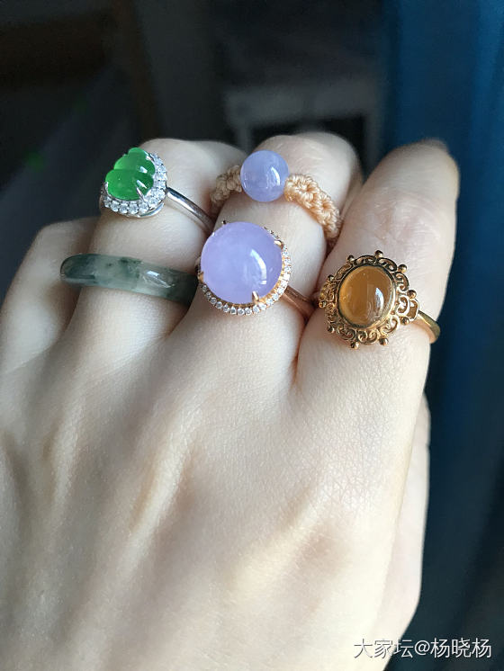 翡翠古法金手绳指环戒指_翡翠