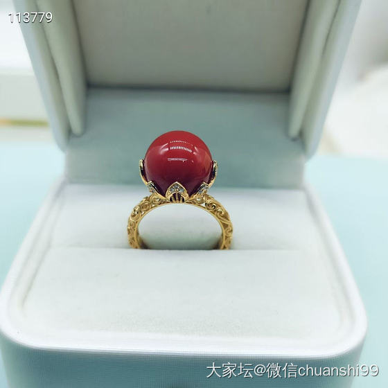 13mm阿卡珊瑚圆珠戒指_有机宝石
