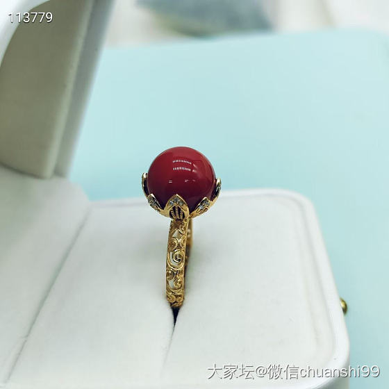 13mm阿卡珊瑚圆珠戒指_有机宝石
