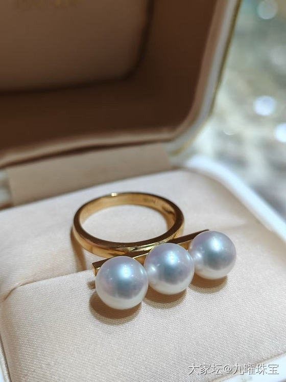 日本akoya三珠平衡米戒指💍_有机宝石