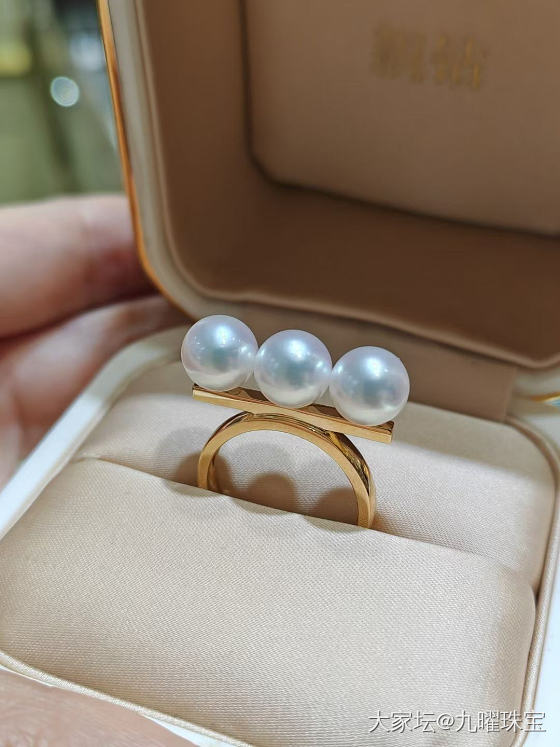 日本akoya三珠平衡米戒指💍_有机宝石