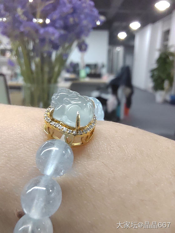 蓝钢貔貅小可爱_搭配海蓝宝翡翠