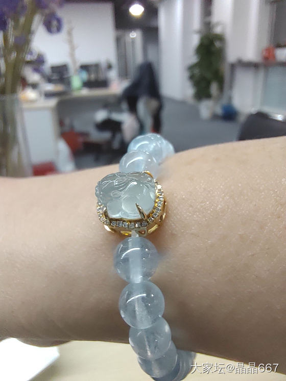 蓝钢貔貅小可爱_搭配海蓝宝翡翠