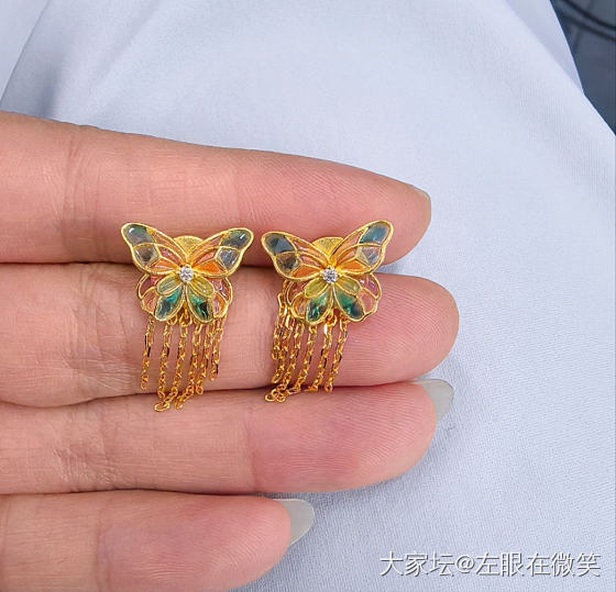 高温空窗珐琅蝴蝶耳环_耳饰金