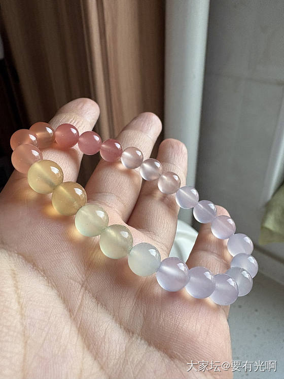 天然冰种玛瑙玉髓彩虹糖渐变多宝手串_玉石