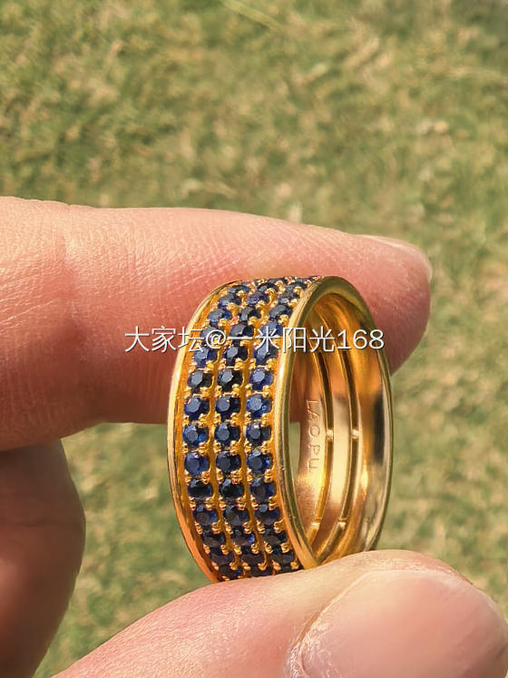老铺黄金蓝宝石戒指宽版18号圈口_金