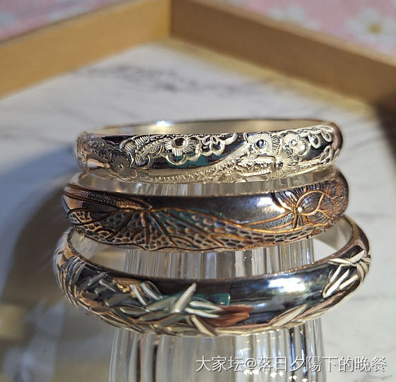 岁寒三友。老梅。扶瑶。纪录新旧镯_手镯银