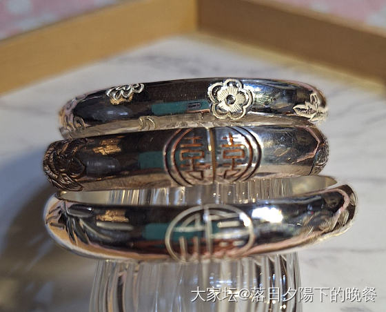岁寒三友。老梅。扶瑶。纪录新旧镯_手镯银