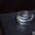 手工制作孔雀青金石羽毛银戒指