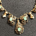 奥地利古董祖母绿野生珍珠银鎏金项链，谢谢赏评