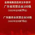 金雅福集团荣登2022广东省民营企业100强第29位！