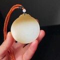 和田玉老矿俄料糖白并蒂莲吊坠项坠